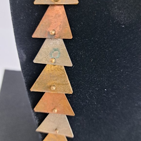 Vintage Mixed Metal Necklace & Earrings Triangle Shape Metal Pieces - Picture 12 of 16
